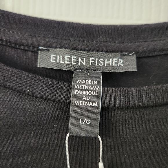 Eileen Fisher Stretch Crew-Neck Tunic Top L Black Minimalist Casual Relaxed Fit - Picture 6 of 8